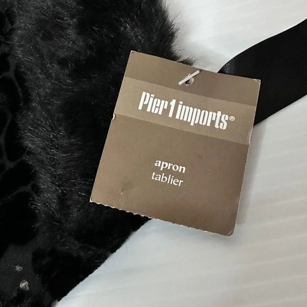 Pier 1 Imports Black Burnout Velvet Faux Fur Hostess Apron Holidays Goth NWT